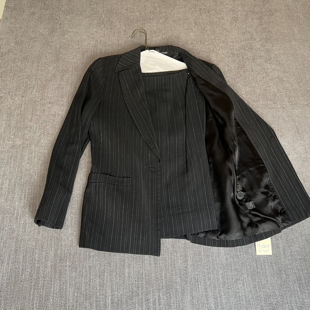 Linda Allard Ellen Tracy Two-Piece Blazer & Skirt Set Womens 4 Black Pinstripe